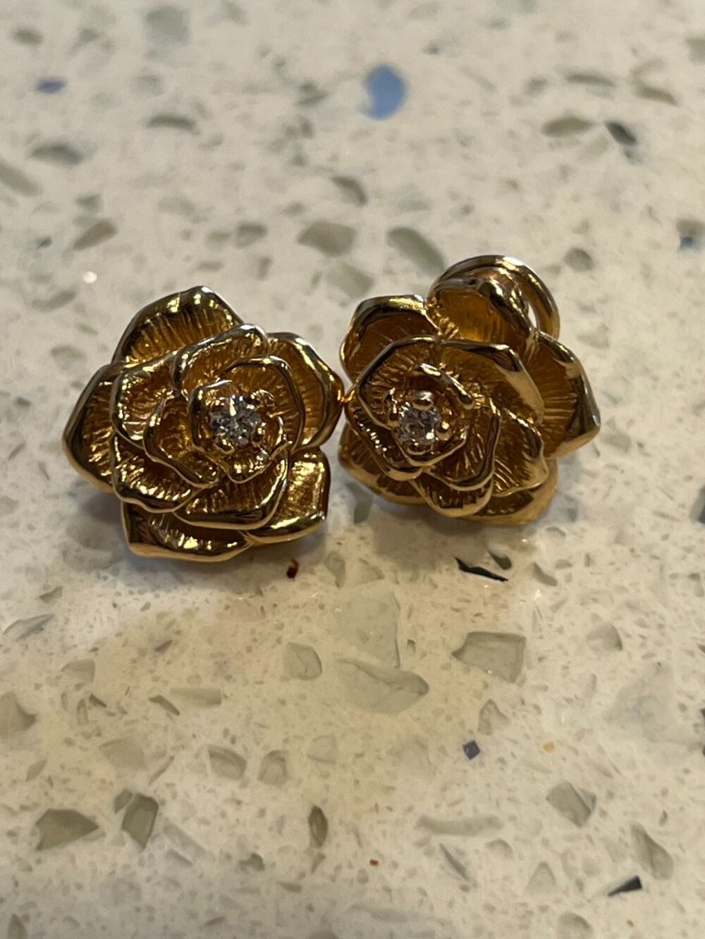 Tiffany14 karat gold and diamond rose earrings